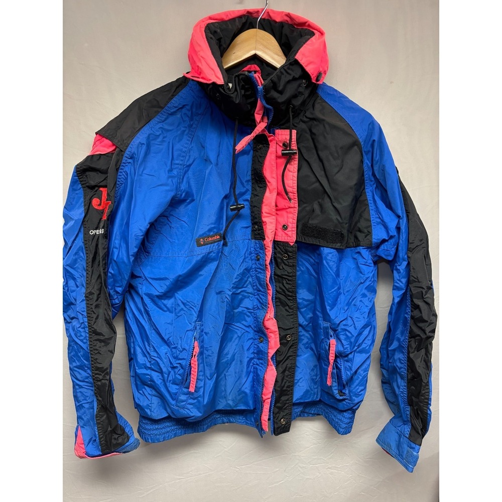 Columbia Criterion Insulated Jacket Mens Blue Black Radial Sleeve Vintage Neon